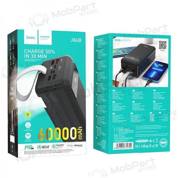 Externí baterie Power Bank Hoco J86B 22.5W PD+Quick Charge 3.0 60000mAh černá
