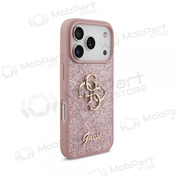 Apple iPhone 18 Pro obal - Guess PU Fixed Glitter 4G Metal Logo (růžový)