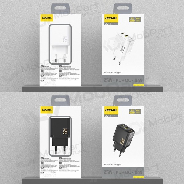 Nabíječka telefonu Dudao A26T 25 W GaN USB-C + USB-A bílá