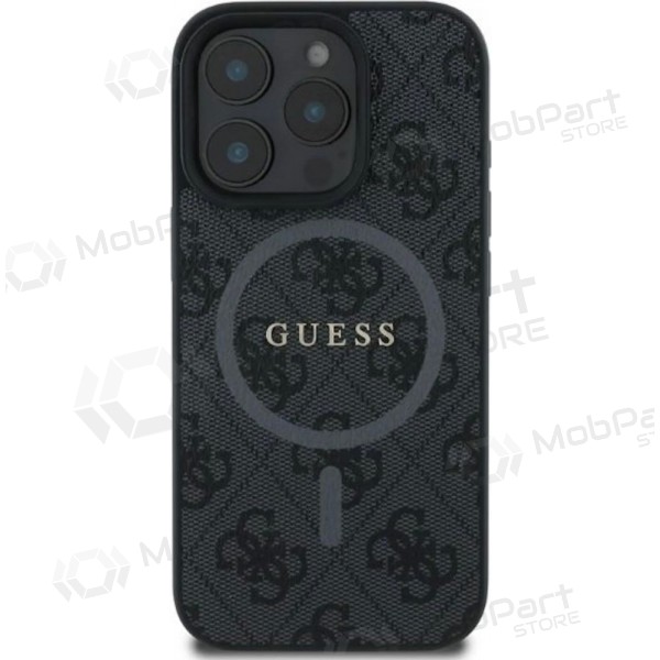 Obal na Apple iPhone 16 Pro - Guess PU Leather 4G Colored Ring MagSafe (černý)