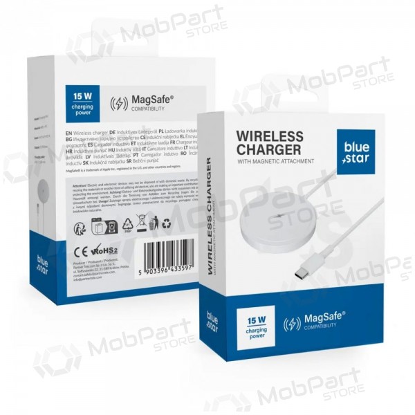 Bezdrátová nabíječka MagSafe Blue Star Charing Pad 15 W s kabelem USB-C bílá