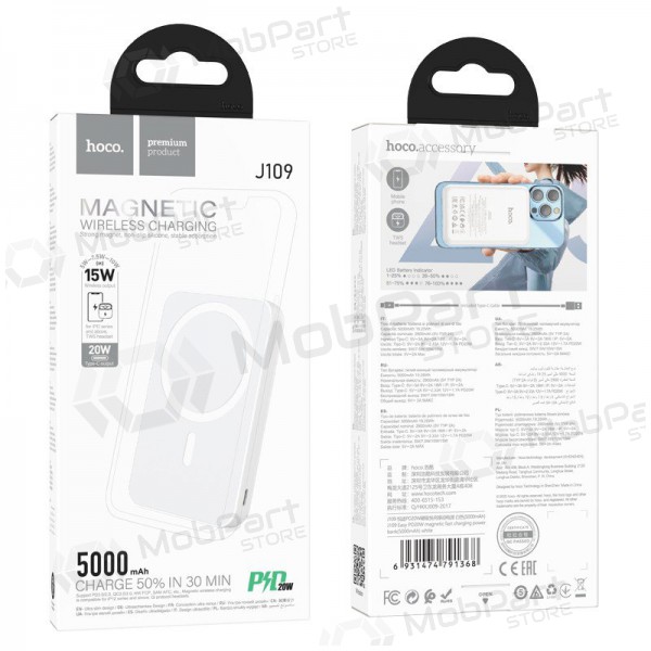 Externí baterie Power Bank Hoco J109 PD20W Magnetic 5000mAh bílá