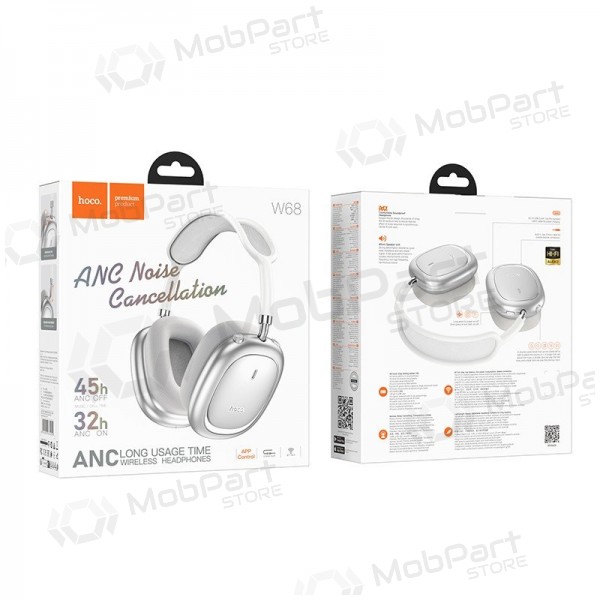 Bezdrátová sluchátka s mikrofonem Hoco W68 ANC Bluetooth stříbrná