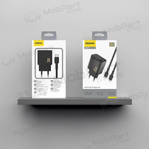 Nabíječka Dudao A27C GaN 25W USB-C + USB-C to USB-C kabel 1.0m černá