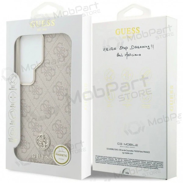 Obal pro Samsung Galaxy S26 Ultra - Guess PU Leather 4G Strass Logo Gold Frame Magnetic (růžový)