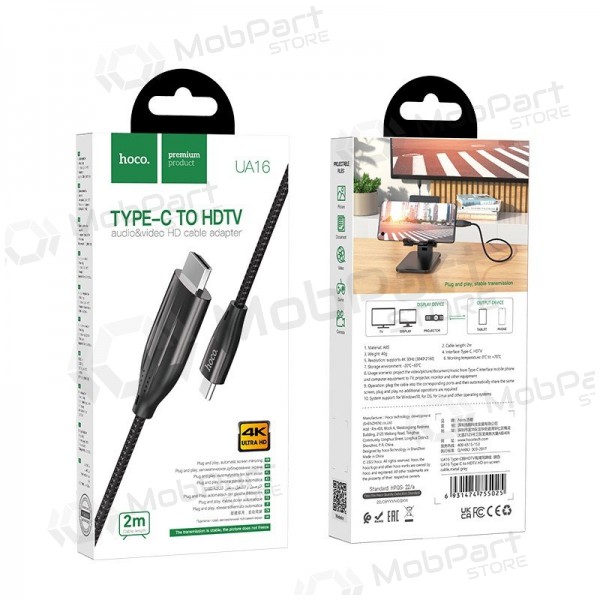 Kabel Hoco UA16 Type-C to HDMI 2.0m šedá
