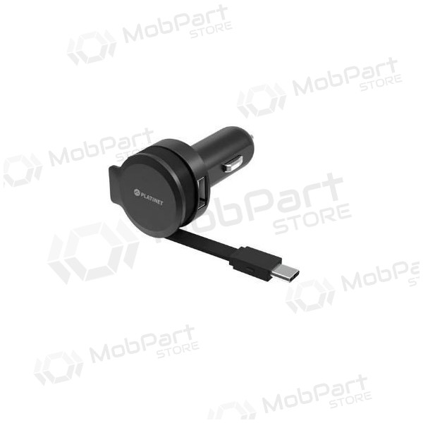 Nabíječka do auta Platinet su Type-C laidu (1xUSB 2.4A) (černá)