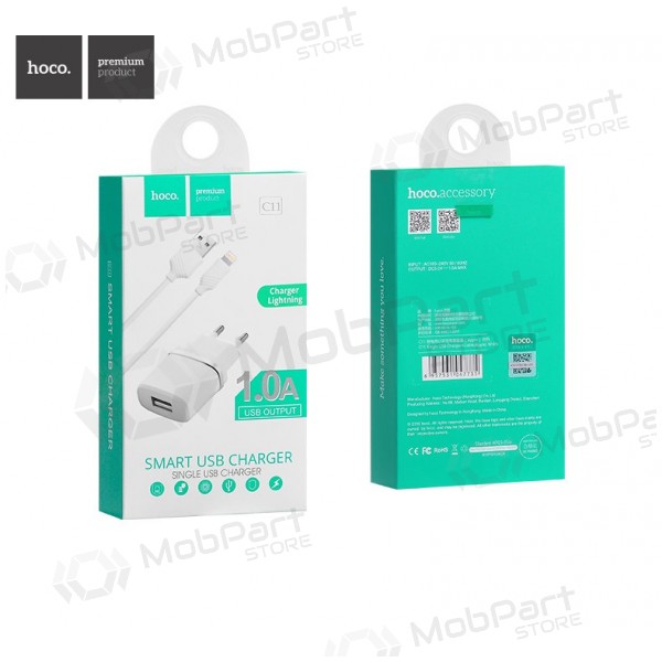 Nabíječka HOCO C11 Smart USB + lightning (5V 1A) (bílý)