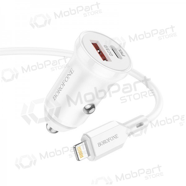 Nabíječka automobilinis Borofone BZ18A USB-A/Type-C PD20W+QC3.0 + Lightning (bílý)