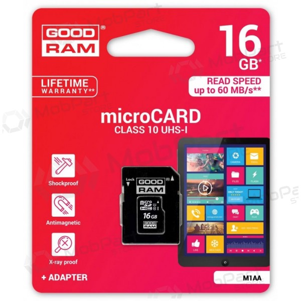 Paměťová karta GOODRAM MicroSD 16Gb (class 10) + SD adapter