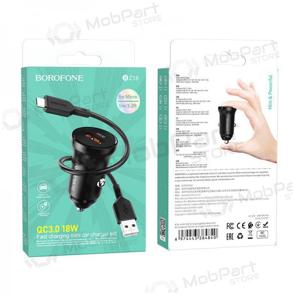 Nabíječka automobilinis Borofone BZ18 Quick Charge 3.0 18W + MicroUSB (černá)