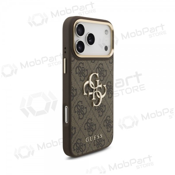 Obal na Apple iPhone 18 Pro Max - Guess PU Leather 4G Metal Logo Gold Frame (hnědý)