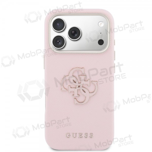 Apple iphone 17 pro max obal - Guess pu grained 4g resin metal logo (růžový)