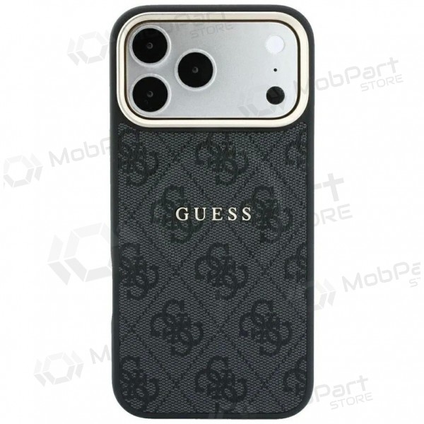 Apple iPhone 18 Pro Max obal - Guess PU Leather 4G Gold Frame Embossed MagSafe (černý)