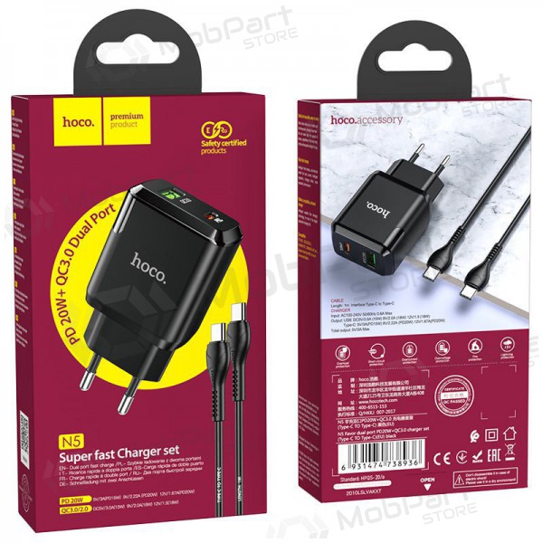 Nabíječka Hoco N5 USB Quick Charge 3.0 + PD 20W (3.1A) + Type-C-Type-C (černá)