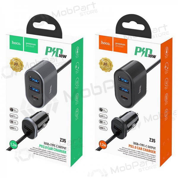 Autonabíječka HOCO Z35 Quick Charge 18W (2xUSB 1xType-C 3A) (černá)