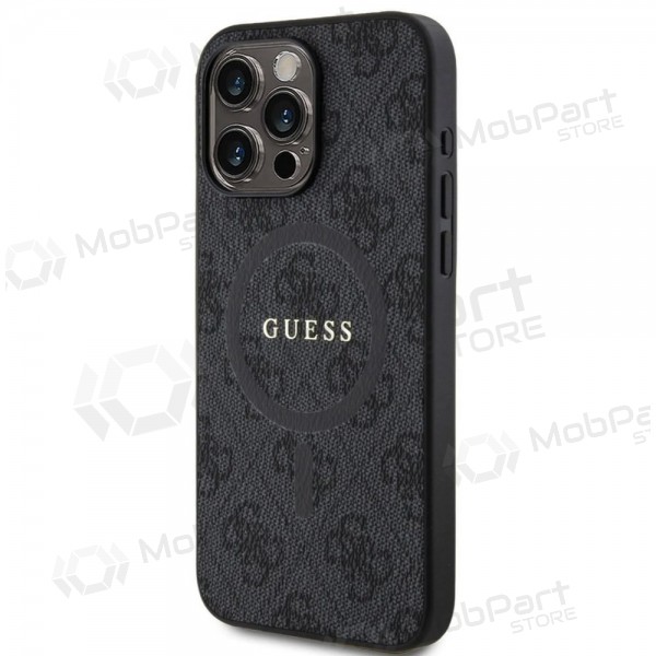 Obal Apple iPhone 15 Pro Max - Guess PU Leather 4G Colored Ring MagSafe (černý)