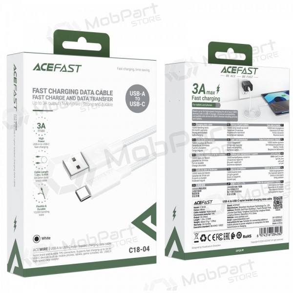USB kabel Acefast C18-04 USB-A to USB-C 1.2m bílý