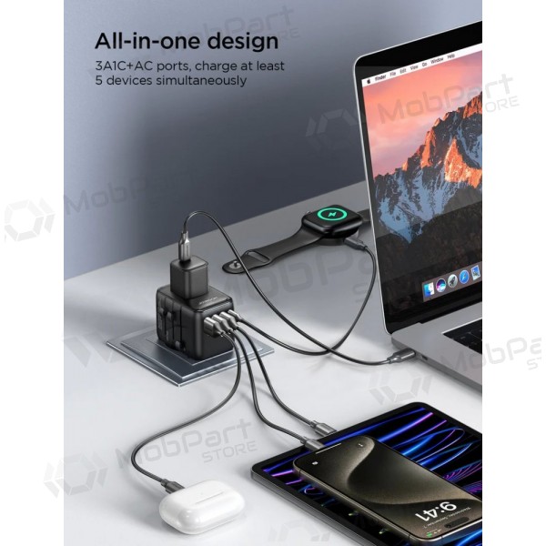 Univerzální kelioninis nabíječka Joyroom JR-TCW01 3xUSB-A/USB-C černá