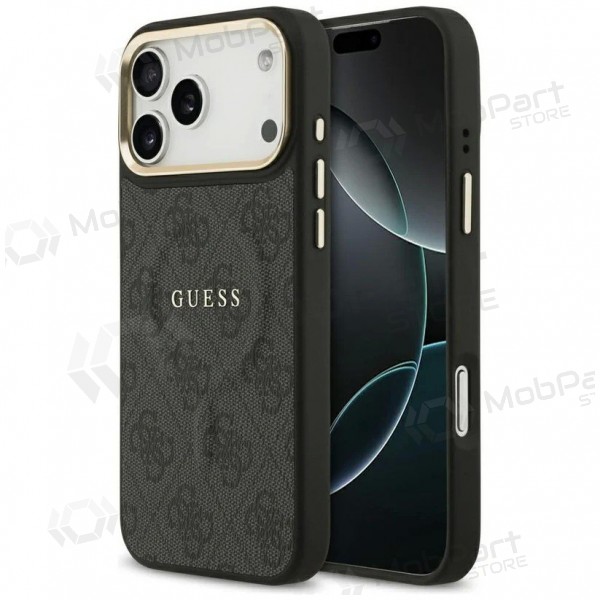 Apple iPhone 17 Pro obal - Guess PU Leather 4G Gold Frame MagSafe (černý)