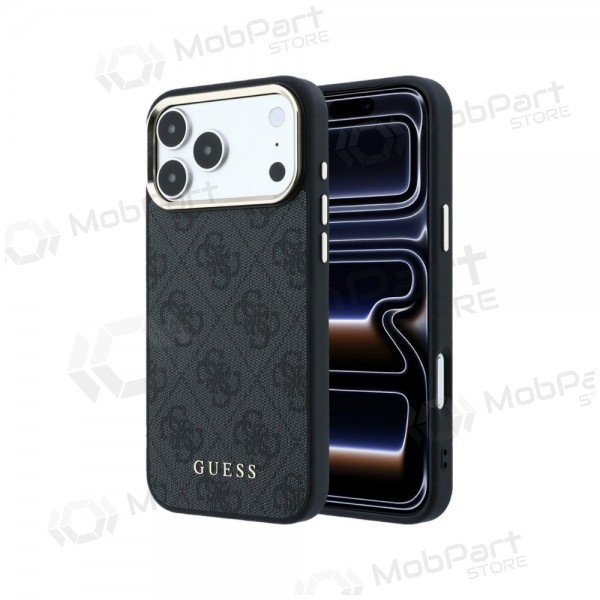 Obal Apple iPhone 18 Pro - Guess PU Leather 4G Gold Frame MagSafe (černý)