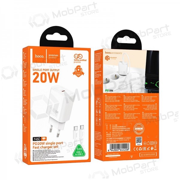 Nabíječka telefonu Hoco N60 GaN USB-C s kabelem USB-C 1 m bílá