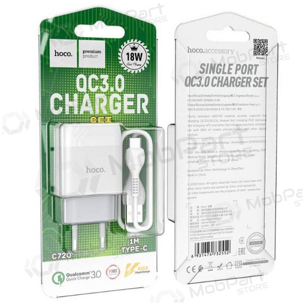 Nabíječka HOCO C72Q Glorious + type-C kabel (QC3.0) (bílý)