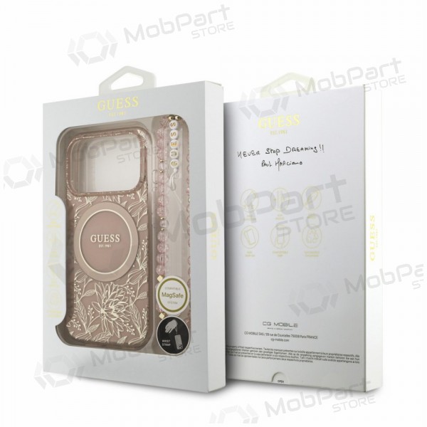 Obal Apple iPhone 18 Pro -Guess IML Flowers Allover Strap MagSafe- (růžový)