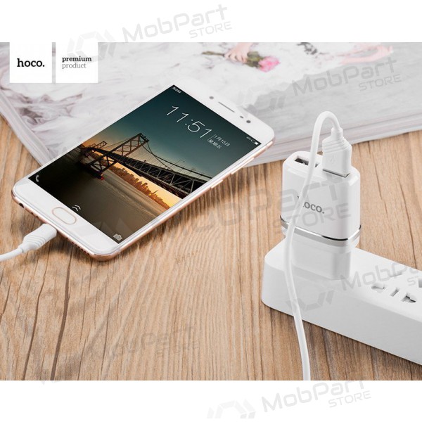 Nabíječka HOCO C12 Smart Dual USB + Lightning kabel (5V 2.4A) (bílý)
