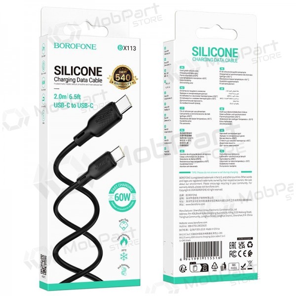 USB kabel Borofone BX113 60W USB-C to USB-C 2.0m černá