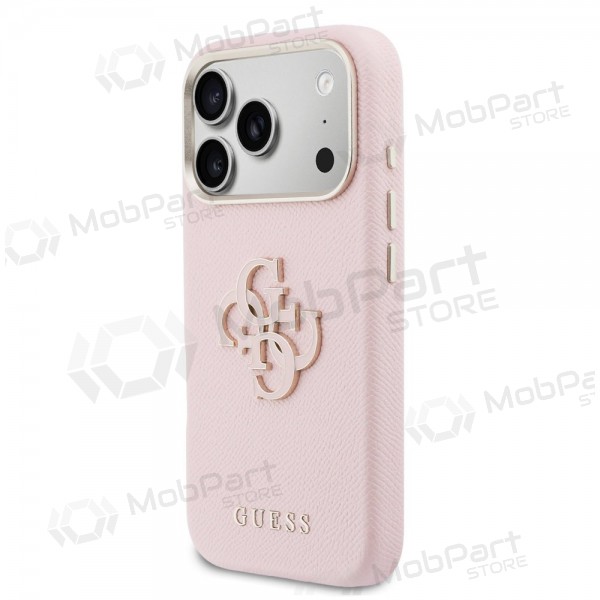 Apple iphone 17 pro max obal - Guess pu grained 4g resin metal logo (růžový)