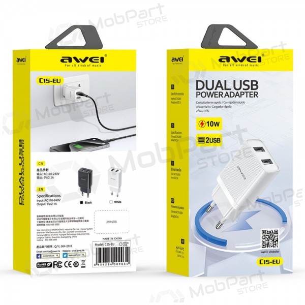 Nabíječka Awei C15T-EU 2xUSB-A 10W + USB to USB-C cable bílý