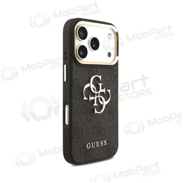 Apple iPhone 18 Pro obal - Guess PU Leather 4G Metal Logo Gold Frame (černý)