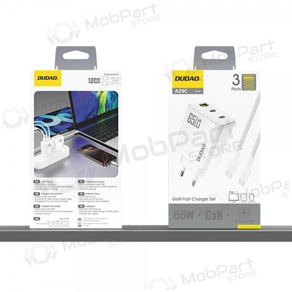 Nabíječka telefonu Dudao A28PC 45 W GaN 2x USB-C s kabelem USB-C 1 m černá