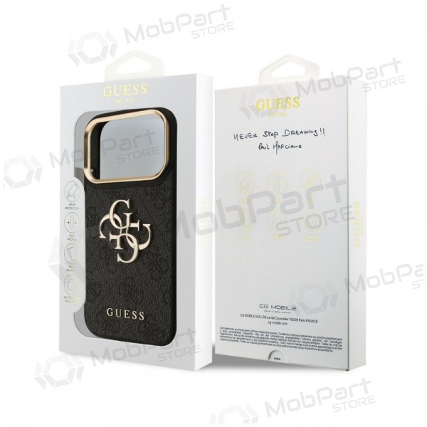 Apple iPhone 18 Pro Max obal - Guess PU Leather 4G Metal Logo Gold Frame (černý)