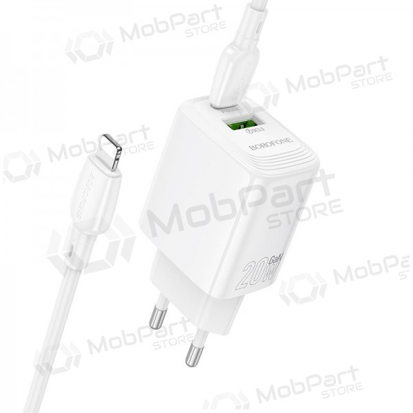 Nabíječka telefonu Borofone BN27 20 W USB-C + USB-A s kabelem Lightning 1 m bílá