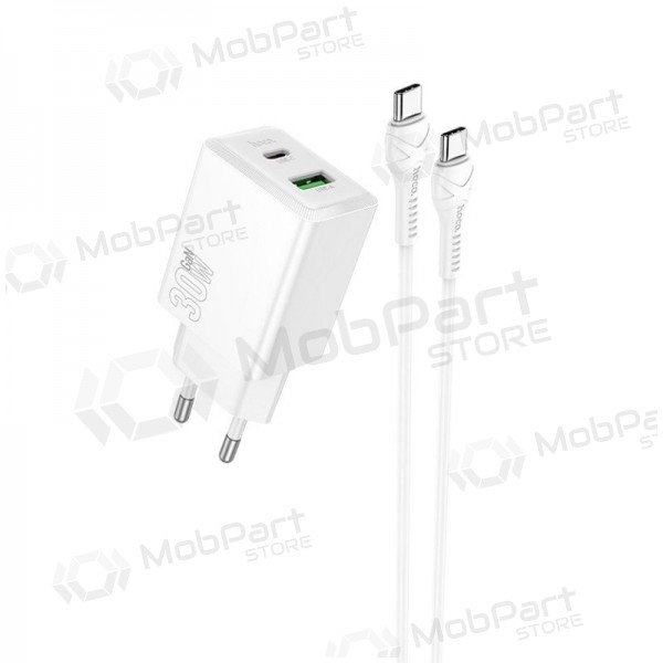Nabíječka telefonu Hoco N71 30 W GaN USB-C + USB-A s kabelem USB-C 1 m bílá