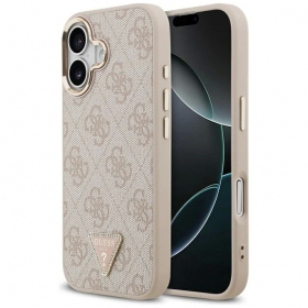 Apple iPhone 17 obal - Guess PU Leather 4G Strass Triangle Logo Gold Frame MagSafe