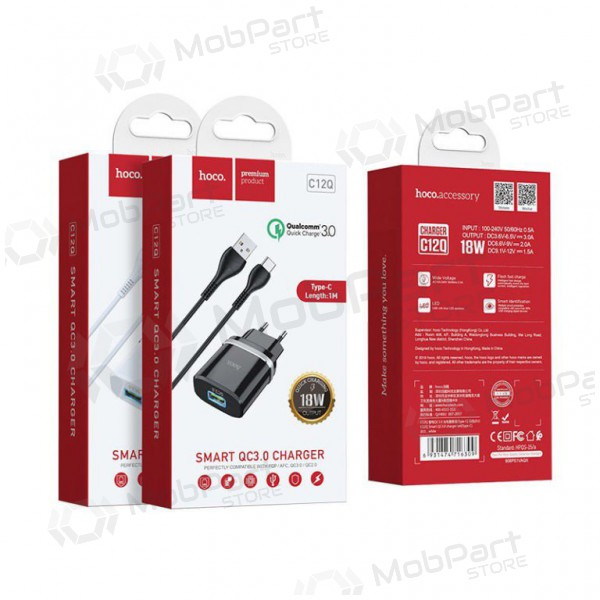 Nabíječka HOCO C12Q Smart USB + type-C kabel (QC3.0) (bílý)