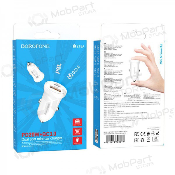 Nabíječka automobilinis Borofone BZ18A USB-A/Type-C PD20W+QC3.0 (bílý)