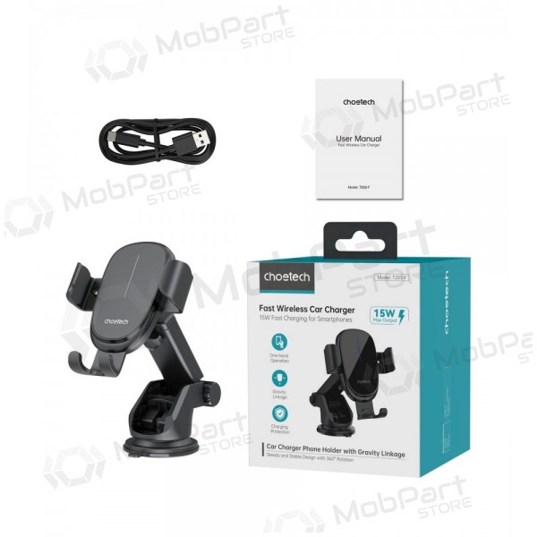 Automobilinis laikiklis-nabíječka Choetech T203-F 15W Gravity Car Charger Holder černá