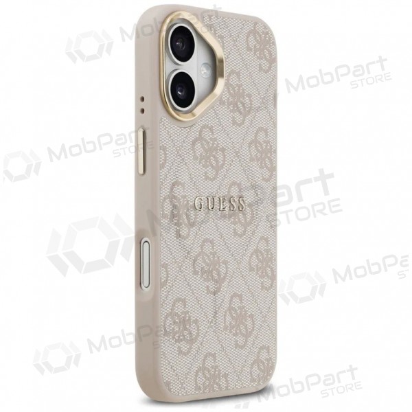 Apple iPhone 17 obal - Guess PU Leather 4G Gold Frame MagSafe (růžový)