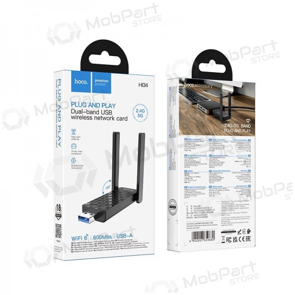 USB Wi-Fi adaptér Hoco HI34 USB 3.0 Wi-Fi 6 černý