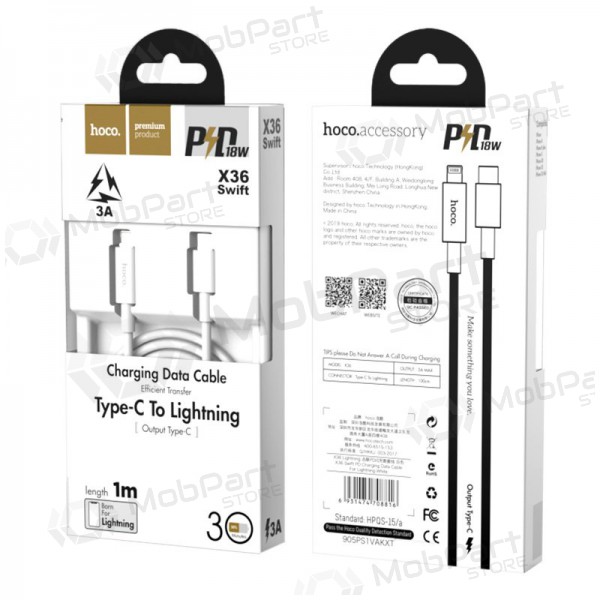 USB kabel Hoco X36 PD Type-C - Lightning 1.0m (bílý)