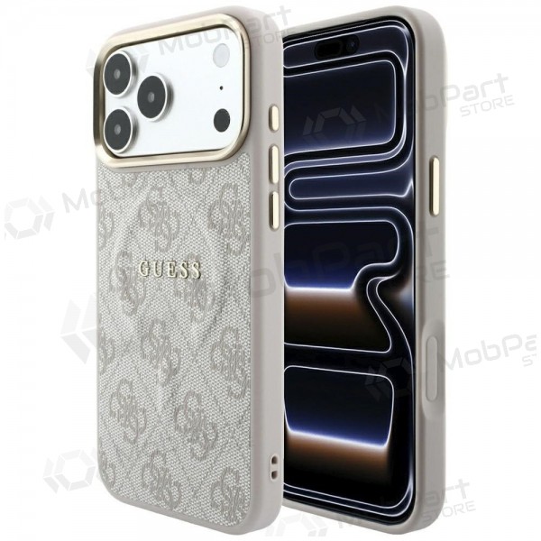 Obal Apple iPhone 18 Pro Max - Guess PU Leather 4G Gold Frame Embossed MagSafe (růžový)