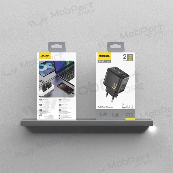 Nabíječka telefonu Dudao A28P 45 W GaN 2x USB-C černá