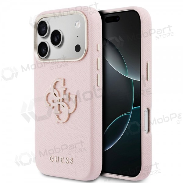 Apple iphone 17 pro max obal - Guess pu grained 4g resin metal logo (růžový)