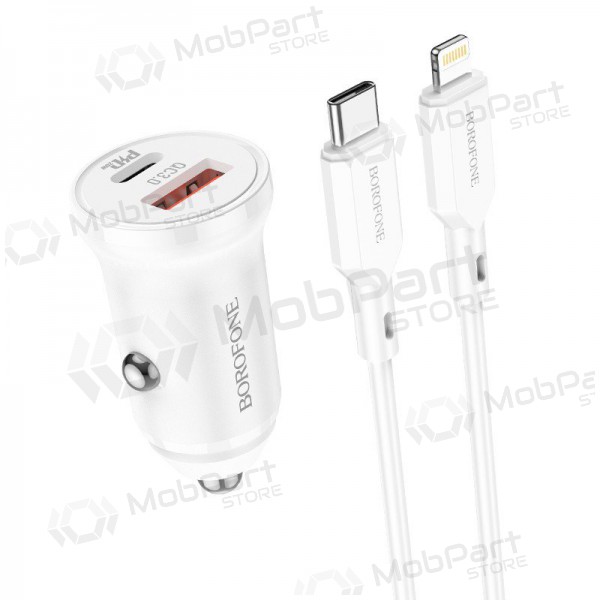 Nabíječka automobilinis Borofone BZ18A USB-A/Type-C PD20W+QC3.0 + Lightning (bílý)