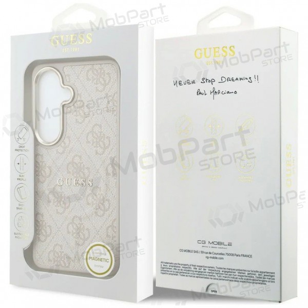 Samsung Galaxy S26 obal - Guess PU Leather 4G Gold Frame Magnetic (růžový)