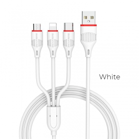 USB kabel Borofone BX17 3in1 microUSB-Lightning-Type-C (bílý)